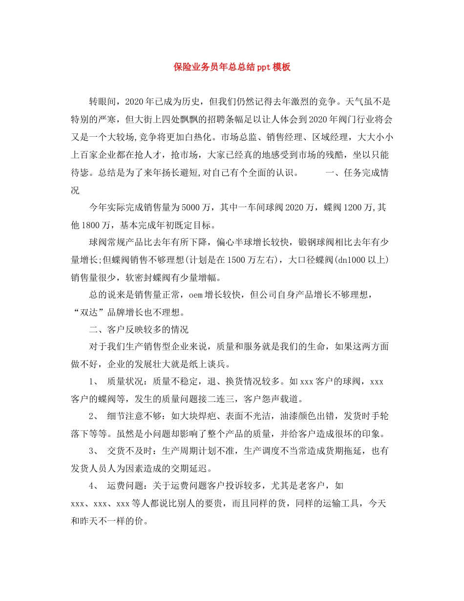 保险业务员年总总结ppt模板_第1页