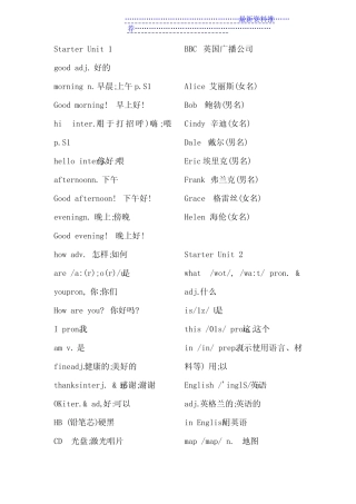人教版七年级上册英语单词表(预备单元) 