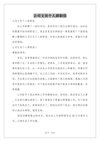 公司文员个人辞职信