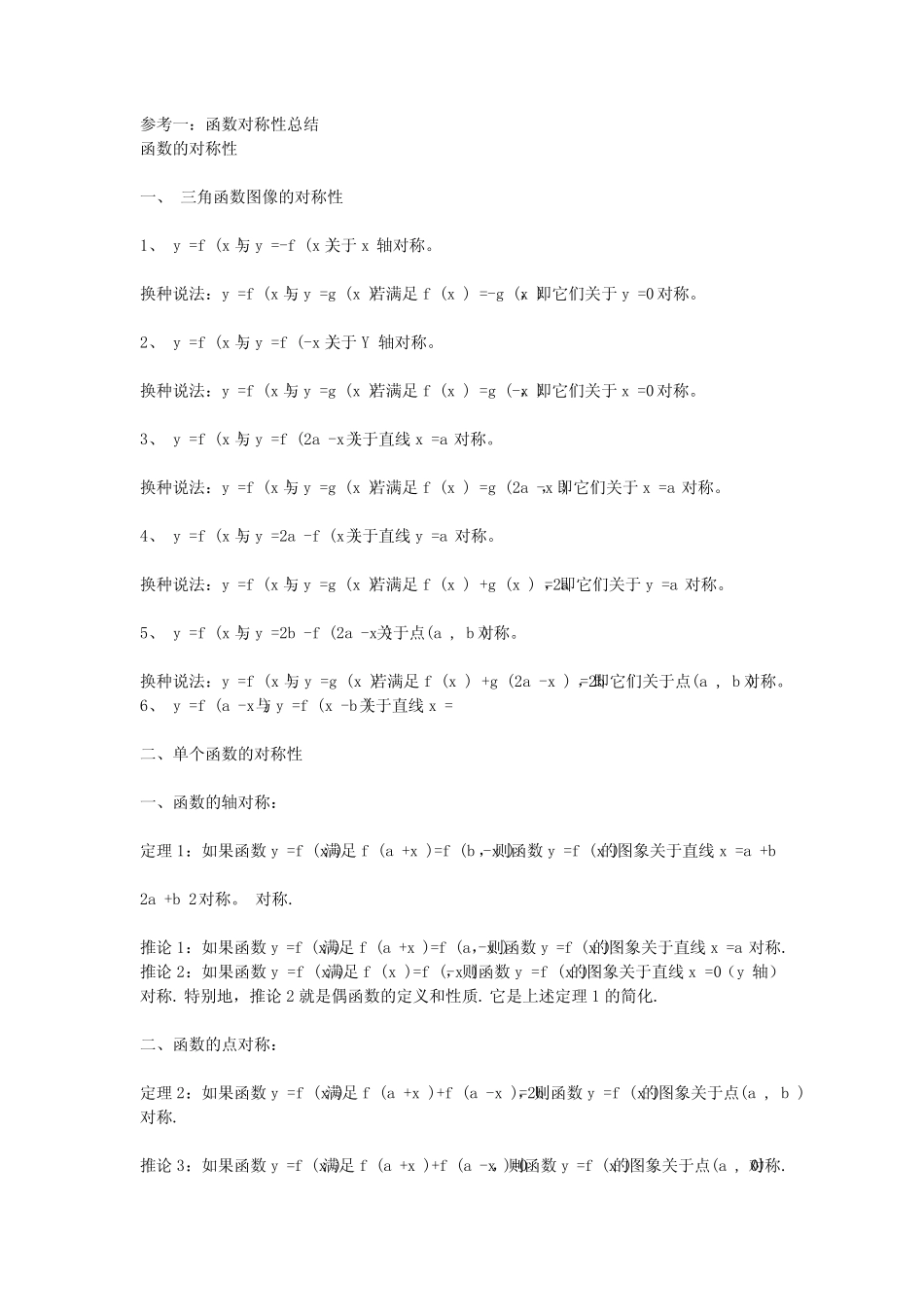 函数对称性的总结 _第1页