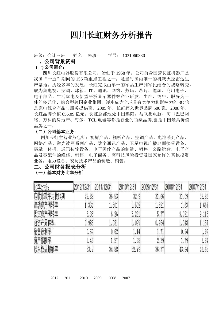 四川长虹财务分析报告1111_第1页