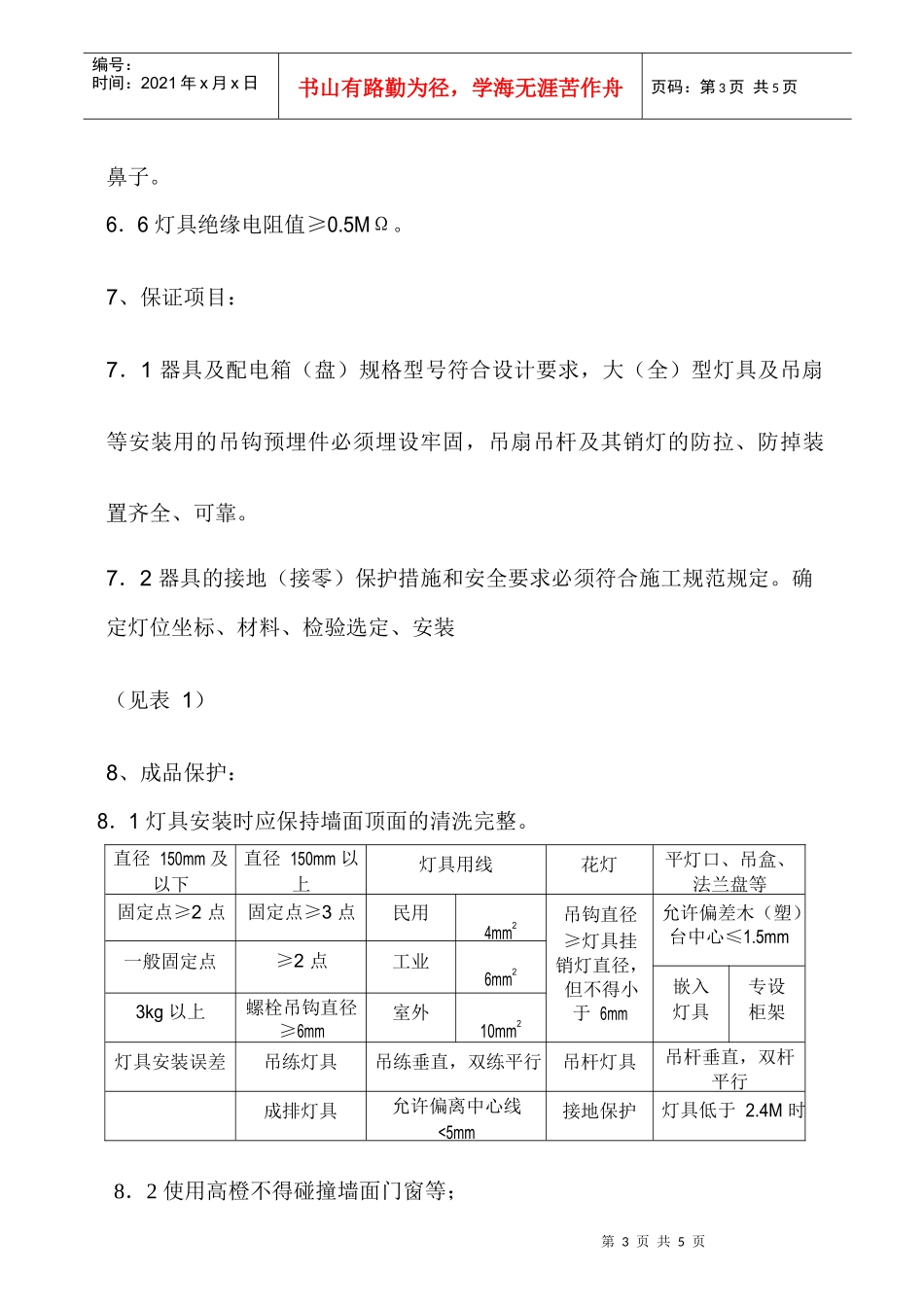 灯具安装工程作业指导书_第3页