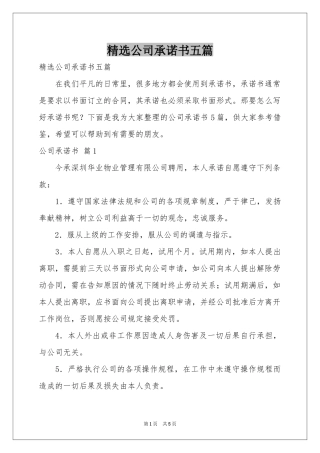 公司承诺书五篇