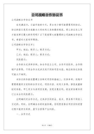 公司战略合作协议书