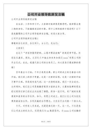 公司开业领导致辞发言稿