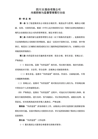 四川XX股份有限公司内控监管暂行办法