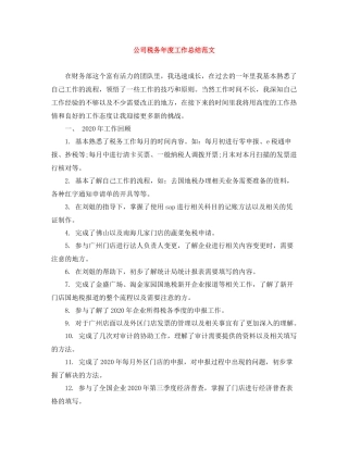 公司税务年度工作总结范文