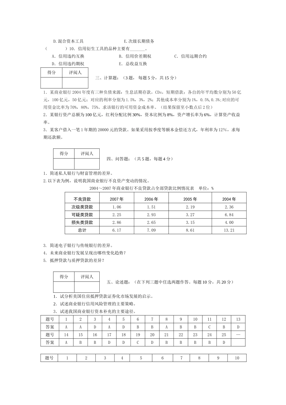 商业银行经营管理--试卷答案_第3页