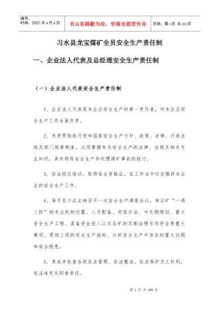 某煤矿全员安全生产责任制汇编