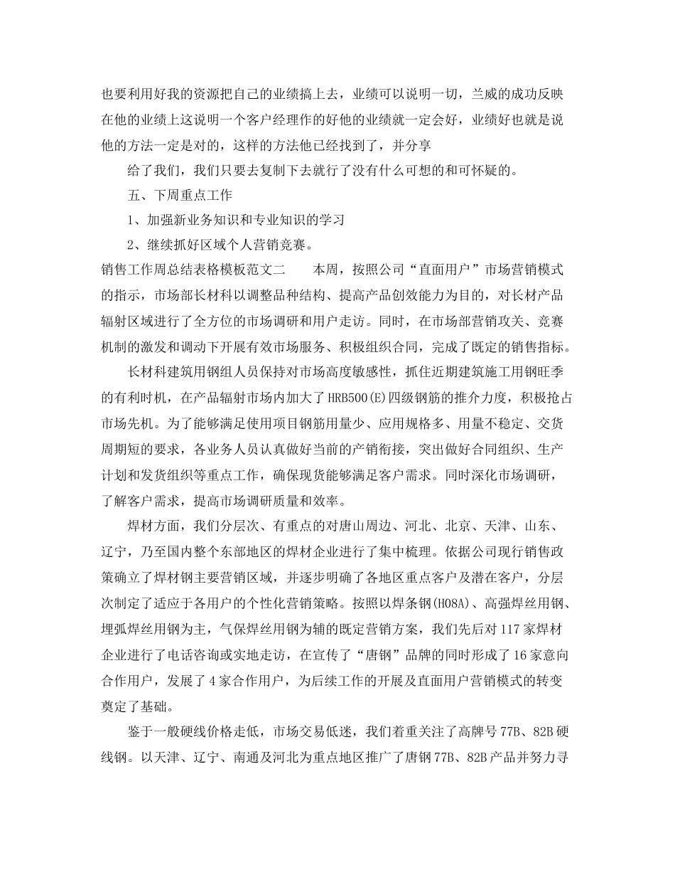 销售工作周总结表格模板_第2页