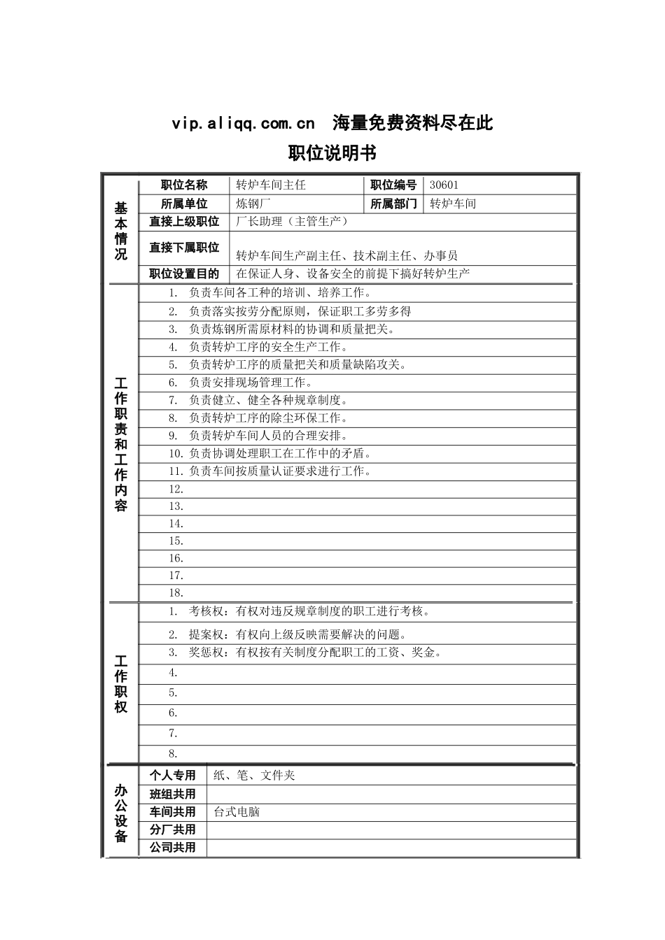德龙钢铁-转炉车间主任职位说明书_第1页