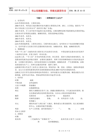 专题六 一度辉煌的手工业生产和工业的曲折发展