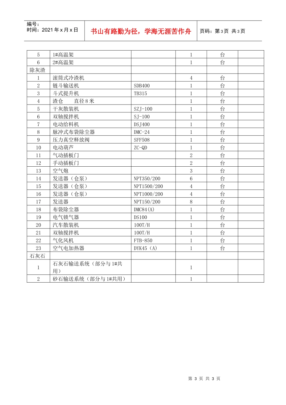 1×670th锅炉+1×150mw机组除汽机本体辅机外的所有设备安装工程询价书_第3页