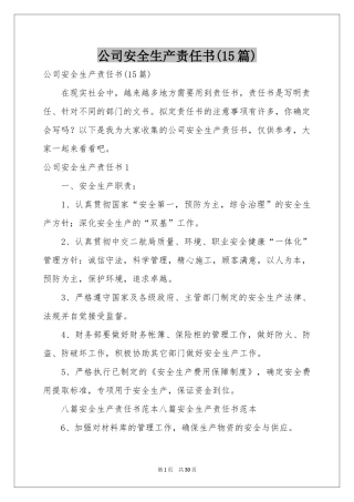 公司安全生产责任书(15篇)