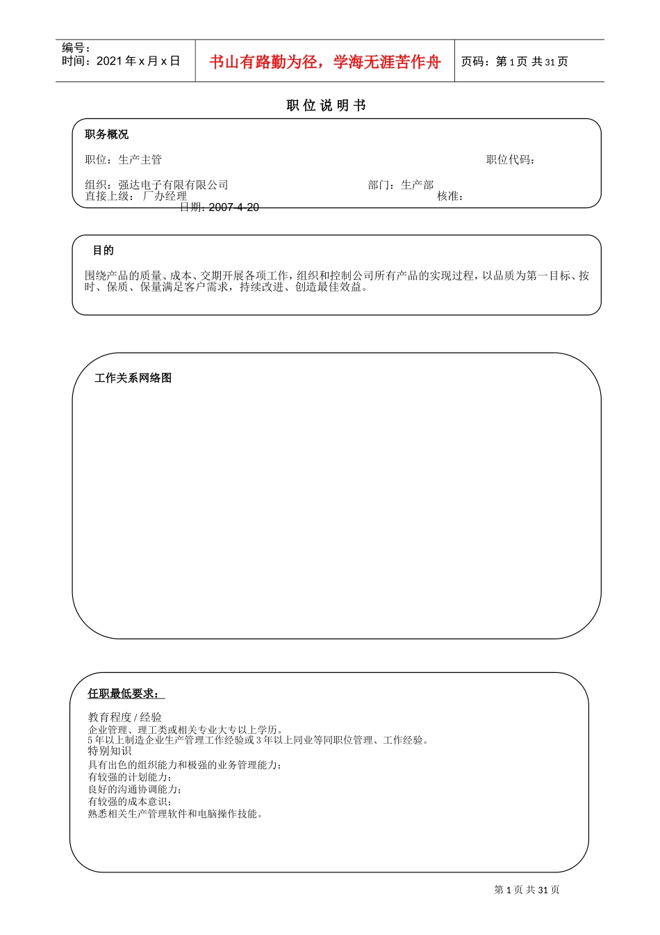 生产车间职工职位说明书_第1页