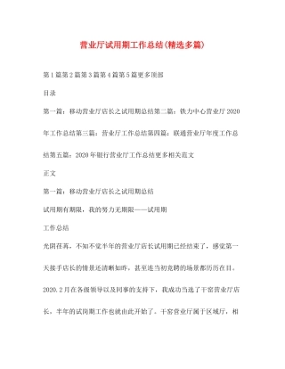 营业厅试用期工作总结精选多篇)