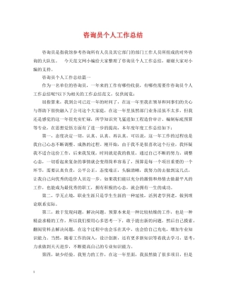 咨询员个人工作总结 
