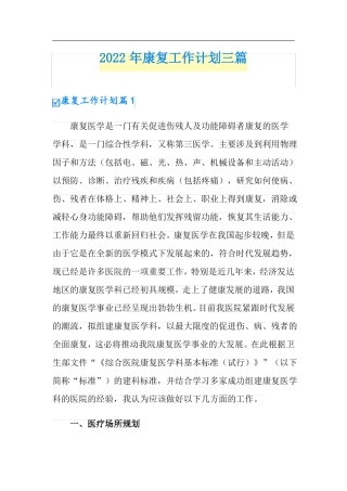 2022年康复工作计划三篇