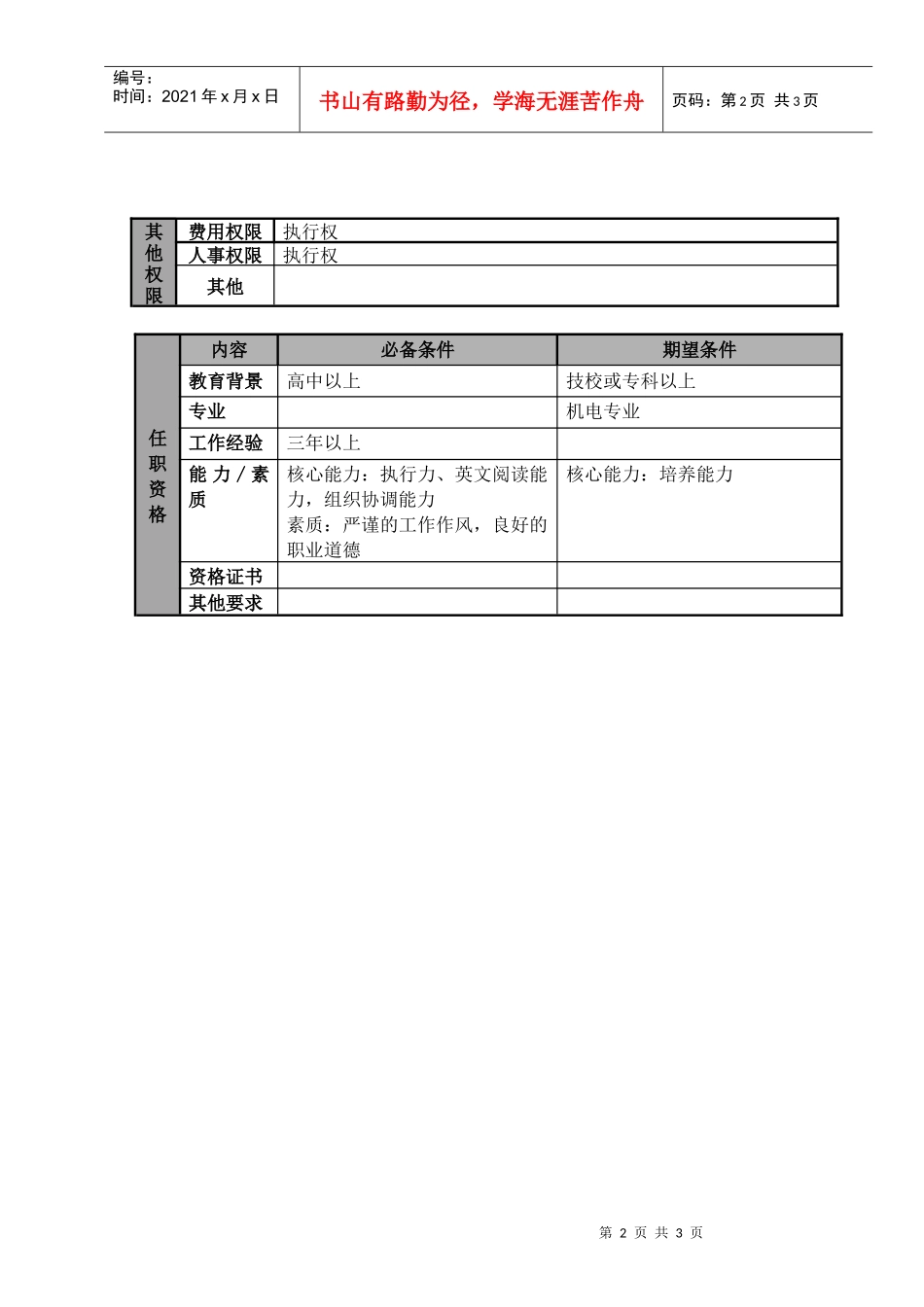 物流公司中级航线维修技术员职位说明书及关键绩效标准_第2页