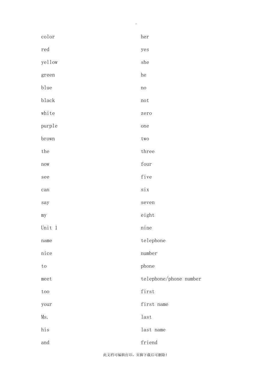 人教版七年级上册英语单词表默写本2 _第2页