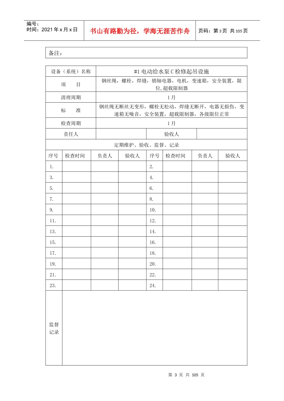 全厂起重机设备定期维护台账培训资料_第3页