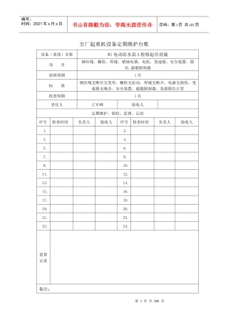 全厂起重机设备定期维护台账培训资料