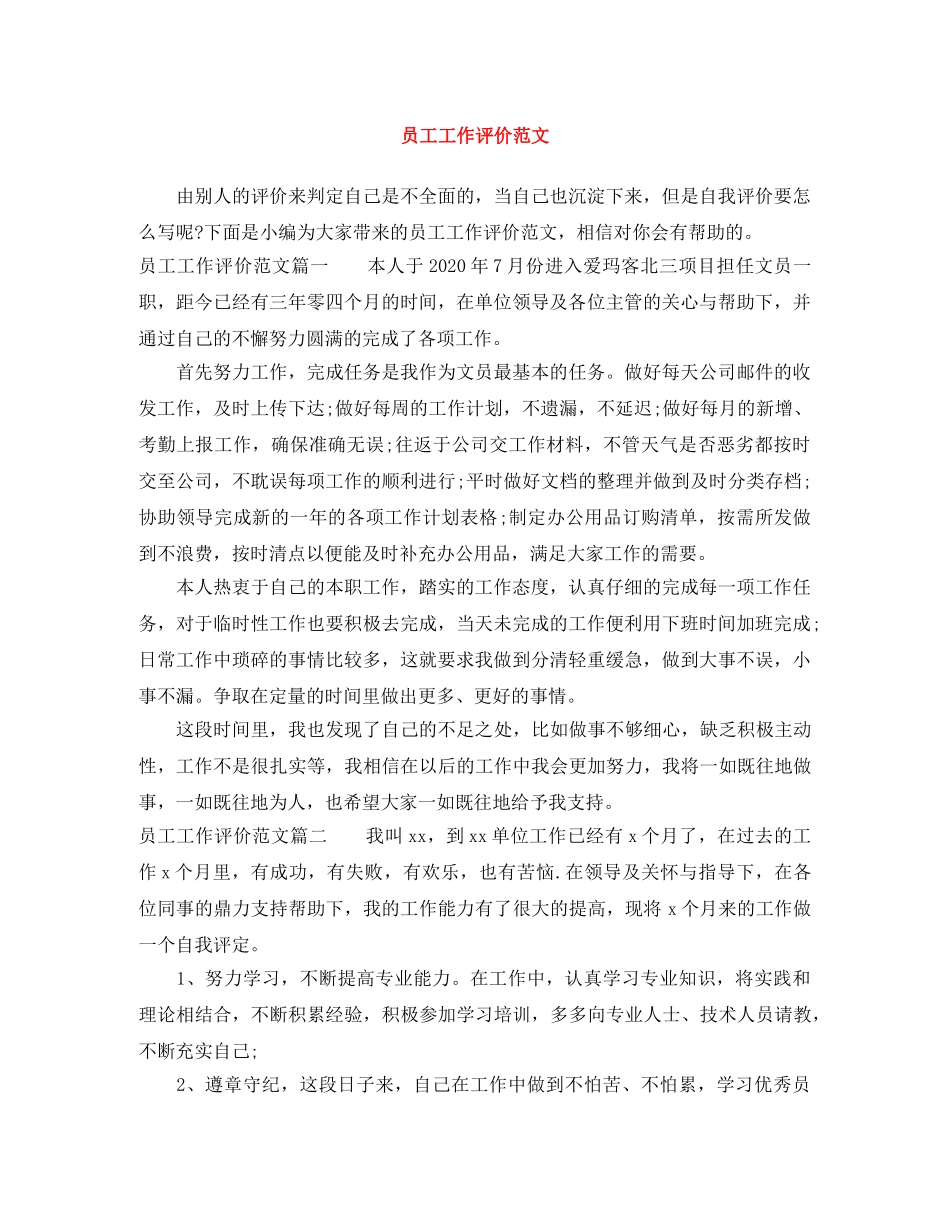 员工工作评价范文 _第1页