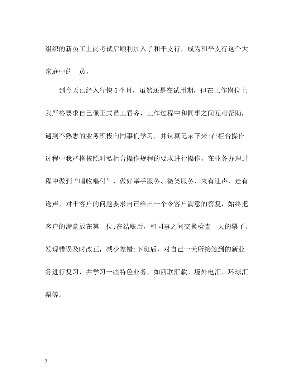 银行新柜员个人工作总结「」_第2页