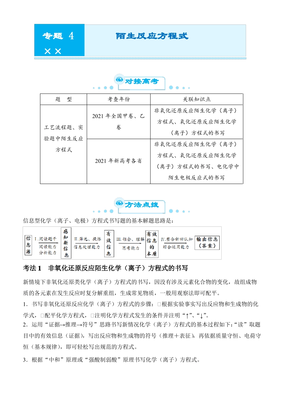 原创新高考2022届优质校一模试卷专题汇编4陌生反应方程式教师版_第1页