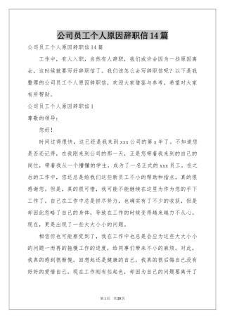 公司员工个人原因辞职信14篇