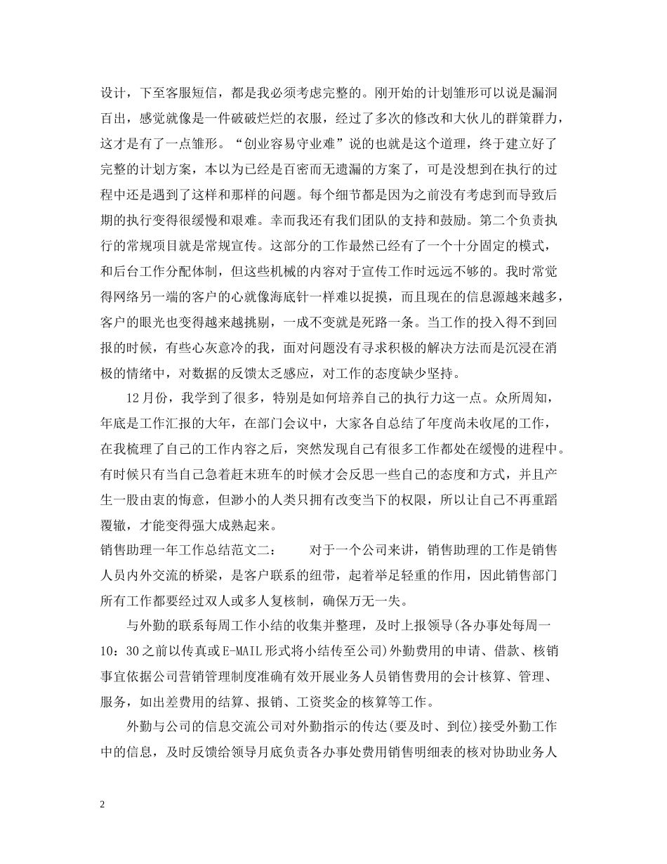 销售助理一年工作总结_第2页