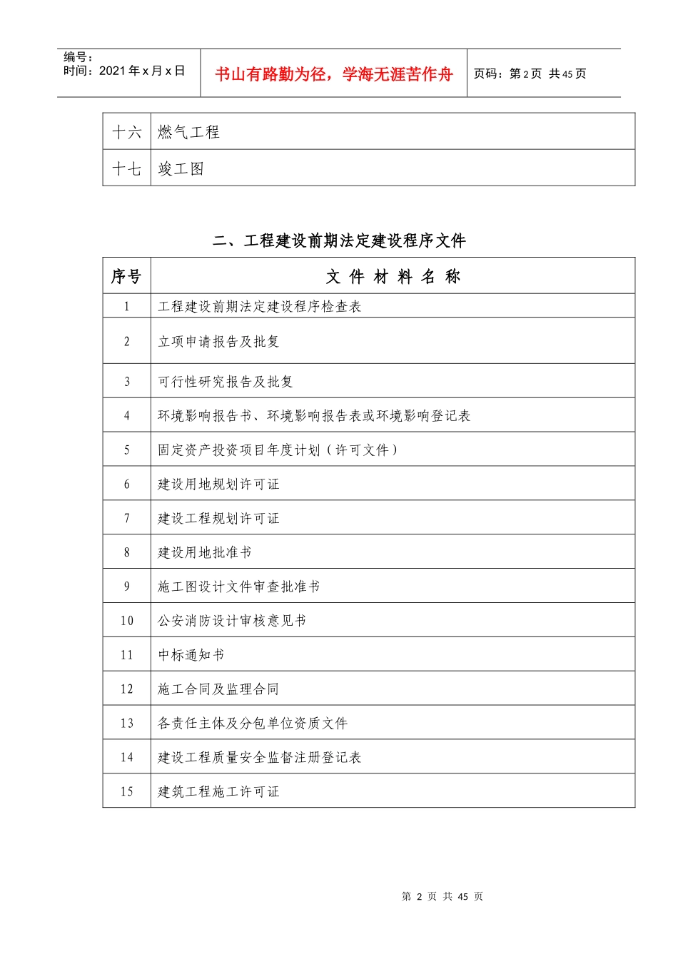 建筑工程施工技术资料目录(doc 43页)_第2页