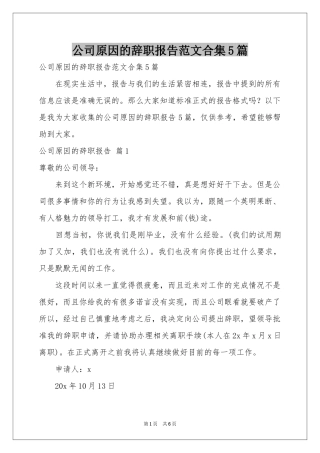 公司原因的辞职报告范本合集5篇