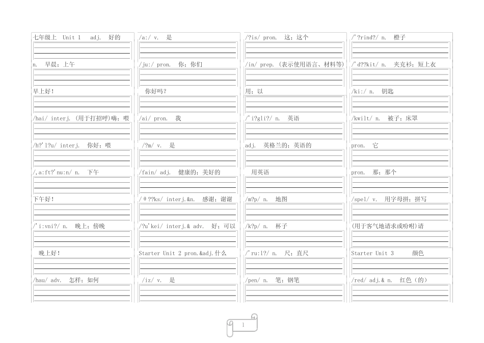 七年级英语(人教版)上单词默写版.doc _第1页