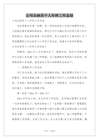 公司出纳员个人年终工作参考总结