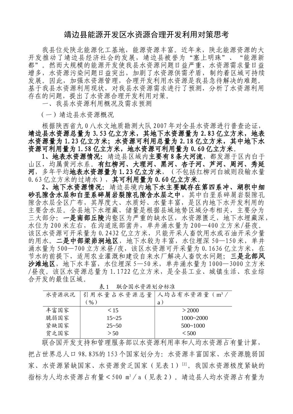 县委靖边县能源开发区水资源合理开发利用对策思考_第1页