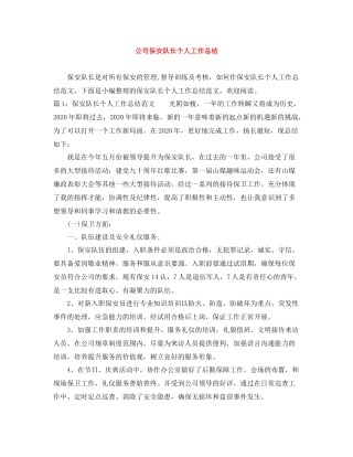 公司保安队长个人工作总结