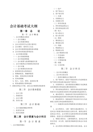 厦门年度会计基础考试大纲