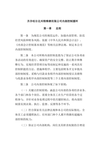 北兴特殊钢有限公司内部控制循环