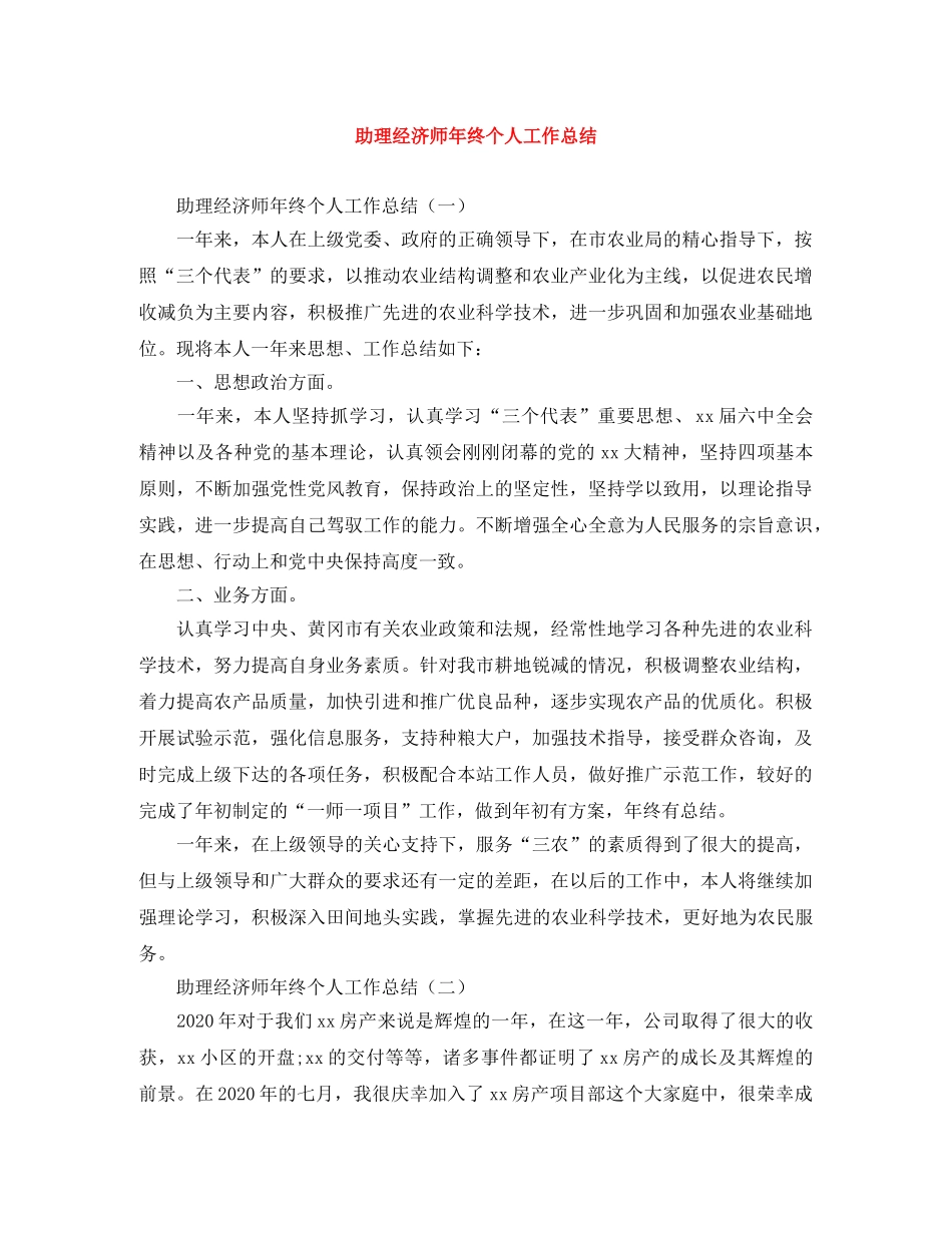 助理经济师年终个人工作总结 _第1页