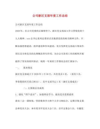 公司新区支部年度工作总结