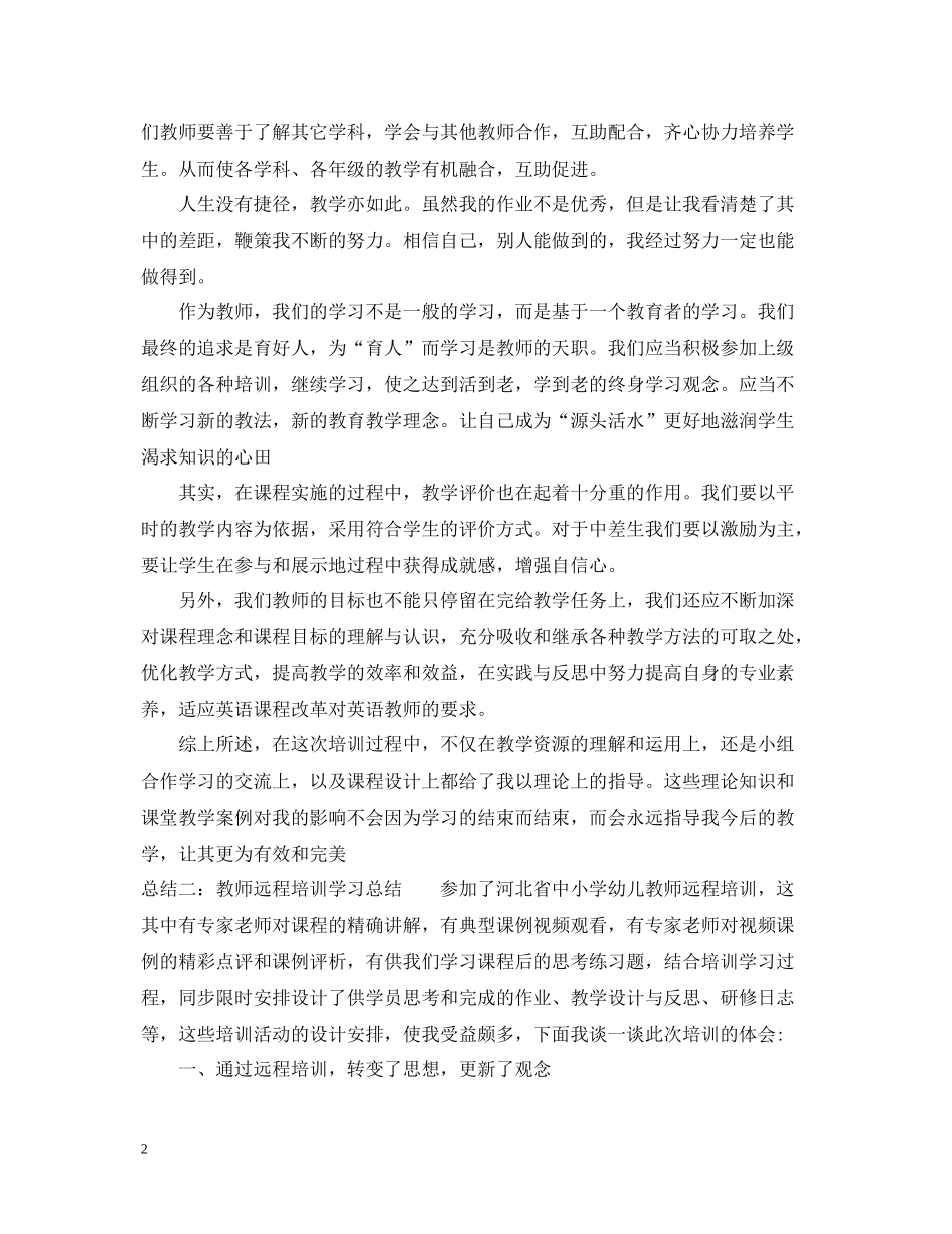 教师远程培训学习总结通用范例_第2页