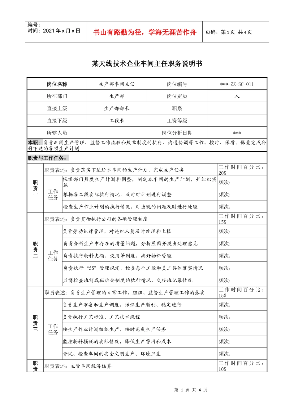 天线技术企业车间主任职务说明书_第1页