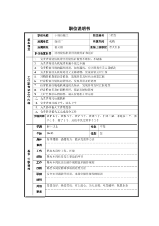 烧结厂机烧车间看火组小格拉链工职位说明书