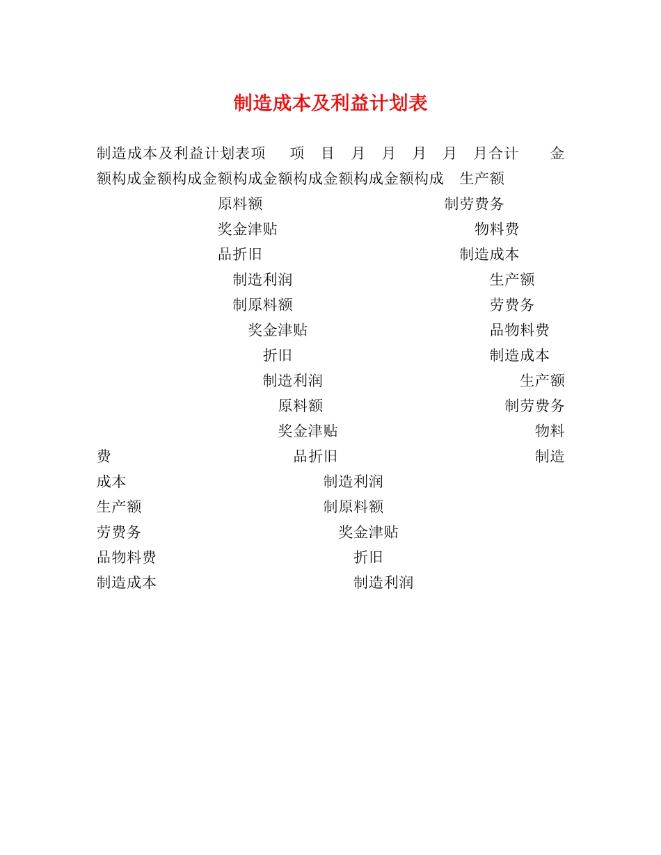 制造成本及利益计划表 _第1页