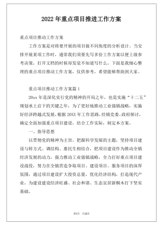 2022年重点项目推进工作方案