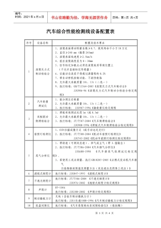 汽车综合性能检测线设备配置表
