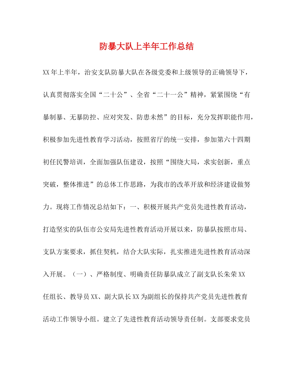 防暴大队上半年工作总结_第1页