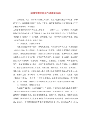 元旦春节期间安全生产大检查工作总结 
