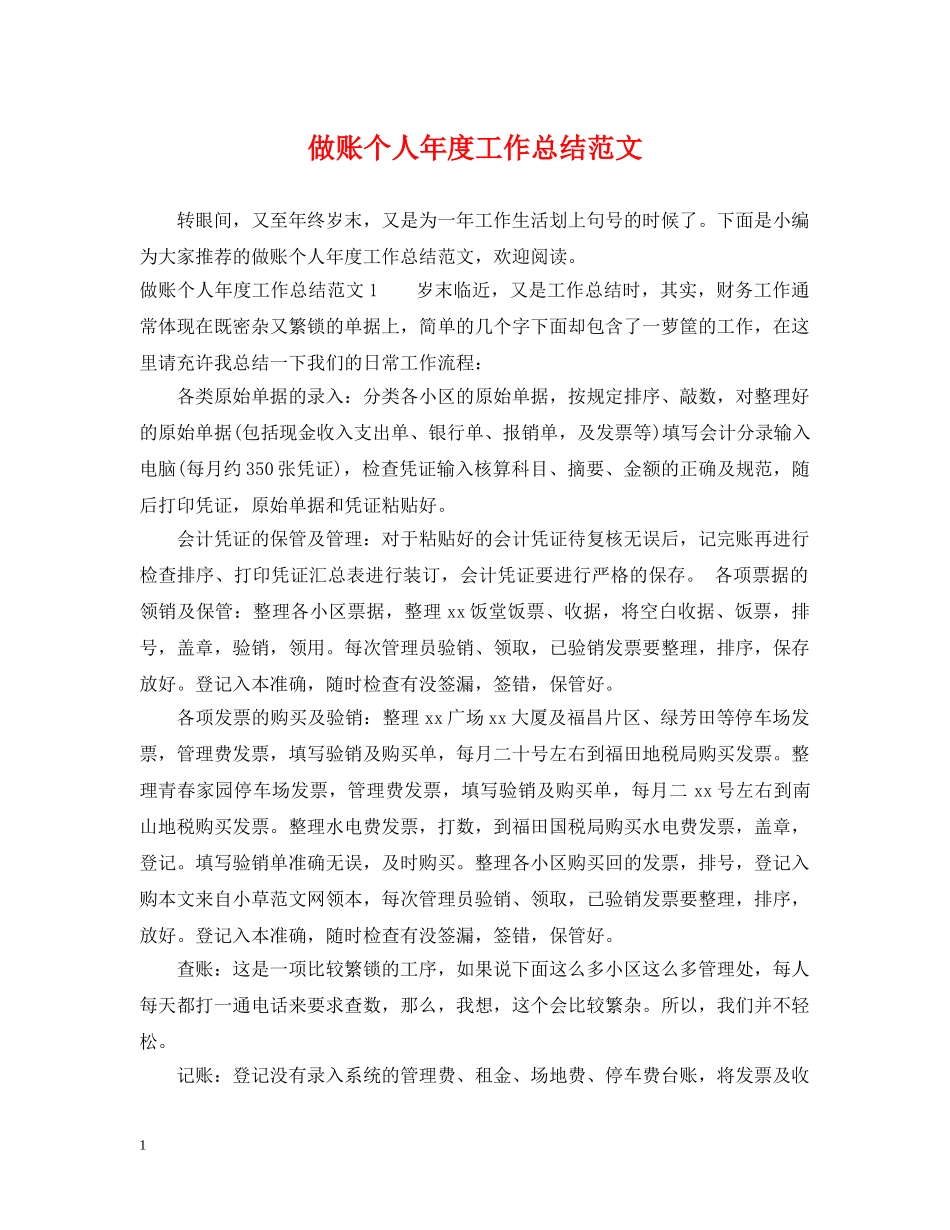 做账个人年度工作总结范文 _第1页